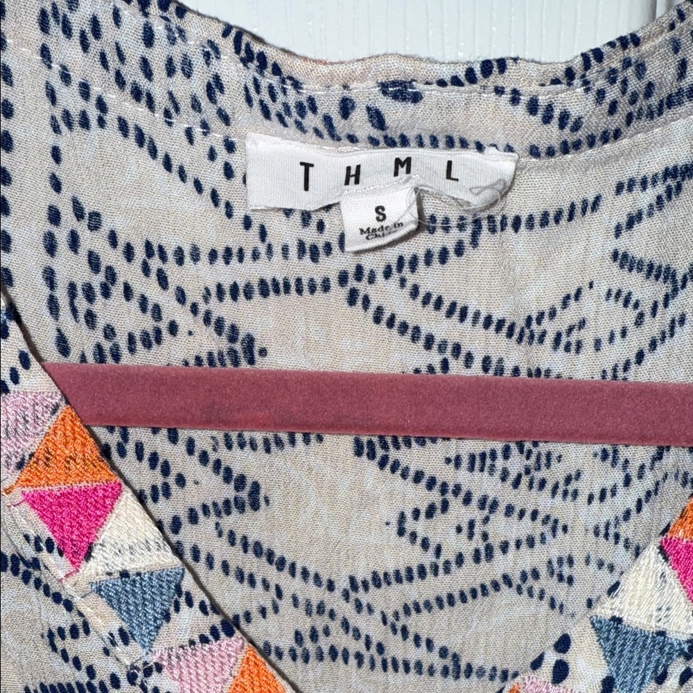 THML Beige and Navy Patterned Blouse - Picture 2 of 3